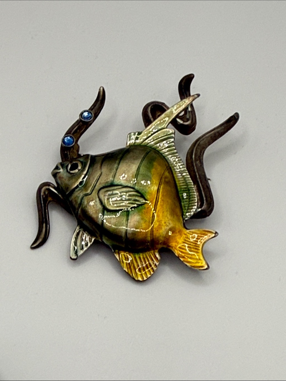 Vintage Kenneth Cole Enamel Silver tone Fish Brooch